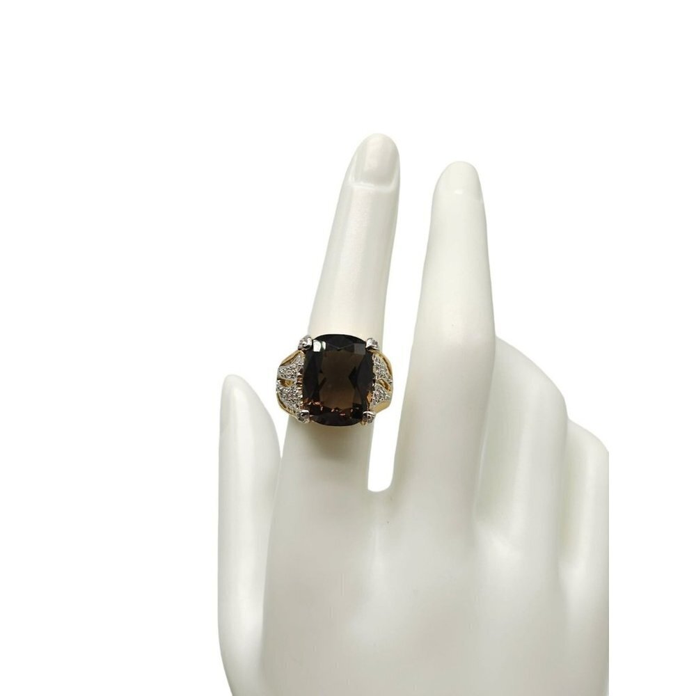 Uncas Brown Citrine Clear Rhinestone Cocktail Ring Gold Plated  Size 7 Vintage